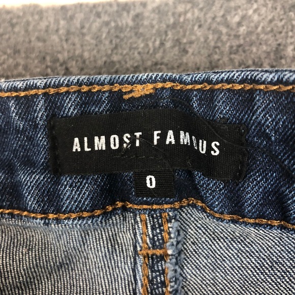 Almost Famous Distressed Flare Jeans Dark Wash High Rise Raw Hem Size 0 - Picture 4 of 12